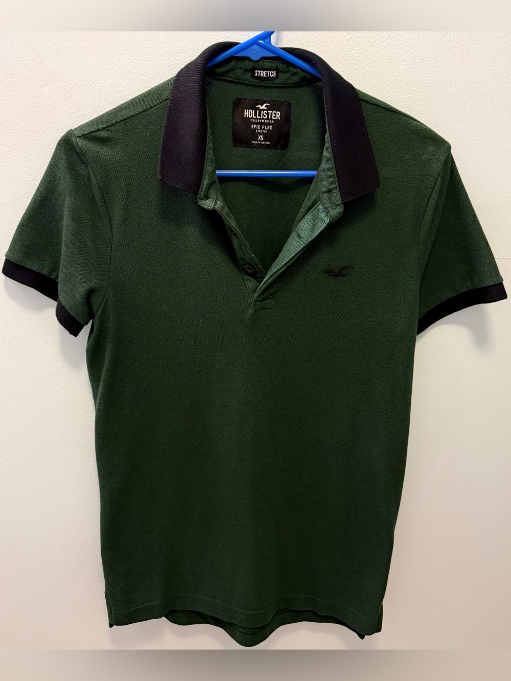 Hollister Dark Green Polo with Black Contrast Collar